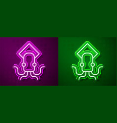 Glowing Neon Line Octopus Icon Isolated On Purple