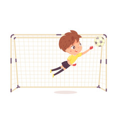 Child Playing Football Or Soccer As Goalkeeper