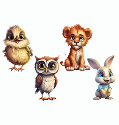 Safari Animal Set Chick Owl Lion Rabbit In 3d