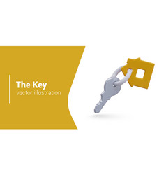 Realistic Key With Yellow Keychain In Form