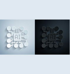 Paper Cut Neural Network Icon Isolated On Grey