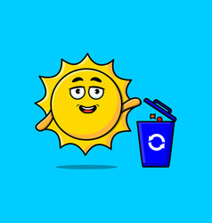 Cute Cartoon Sun Throwing Trash In The Trash