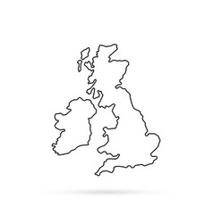 Black Thin Line Uk Map With Shadow