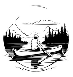 Kayak On The Lake In A Flat Style