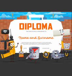 Builder Diploma Certificate Cartoon Diy Work Tools