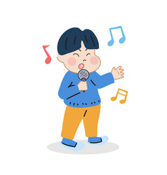 Happy Cute Children Boy Sing A Song Cartoon Hand