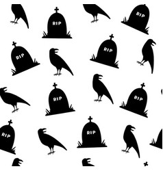 Crows And Tombstones Seamless Pattern Halloween