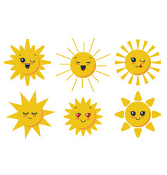 Cute smiling sun faces for child design Royalty Free Vector