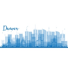 Outline Denver Skyline With Blue Buildings