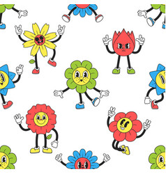 Seamless Pattern With Y2k Flower Characters