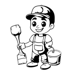 Cartoon Painter Boy With Paint Bucket And Brush