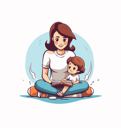 Mother And Daughter Reading A Book In Cartoon