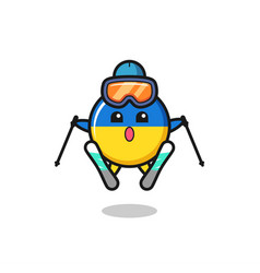 Ukraine Flag Badge Mascot Character As A Ski