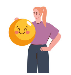 Cheerful Woman And Smiling Emoji