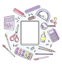 School Supplies And Stationery With Empty Sheet