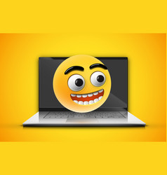 High-detailed emoticon on a notebook screen Vector Image