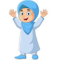 Cartoon Happy Muslim Girl Waving Hand