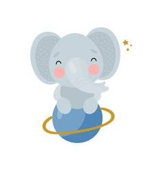 Cute Elephant In The Space Cartoon Style