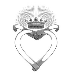 Heart With Crown And Ribbon Vintage Engraving