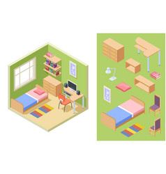 Teenagers Room Isometric Bedroom Concept