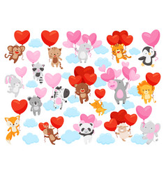 Cute Animals Flying With Heart Shaped Balloons