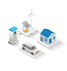 Flat Isometric Concept House With Electric Car