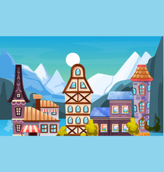 Cute Cozy Colored Houses In Snowy Mountain