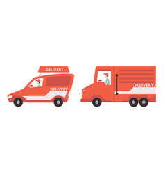 Delivery Transport Set Side View Red Van