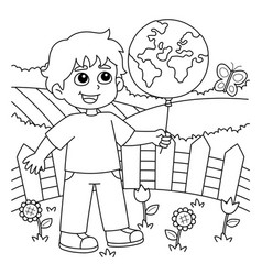 Boy Holding An Earth Balloon Coloring Page