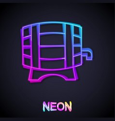 Glowing Neon Line Wooden Barrel On Rack With