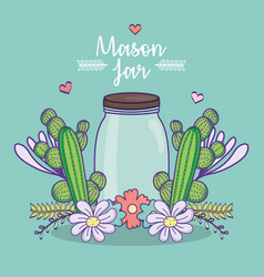 Mason Jar Flowers Cactus Leaves Decoration