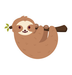 Cute Cartoon Sloth Sleeping On A Branch