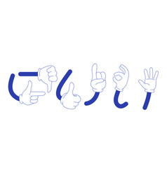 Five Blue Hands Showing Different Signs Various