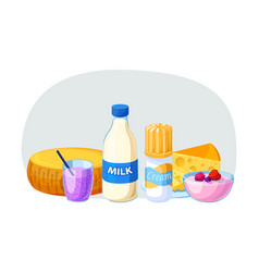 Dairy Food Set With Milk Cheese Yogurt And Cream