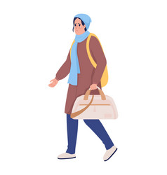 Female Refugee With Bag Running Away From War