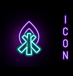 Glowing Neon Line Campfire Icon Isolated On Black