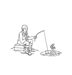 Ice Fishing Isolated Coloring Page For Kids