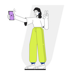 Millennial Girl Taking Selfie Full Body Flat Line