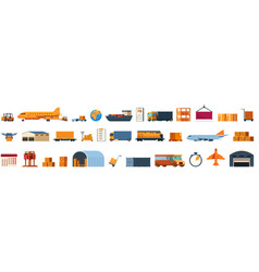 Airplane Transport Logistics Icons Set Cartoon