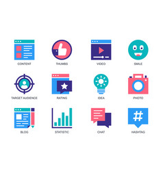 Blogger Concept Of Web Icons Set In Simple Flat