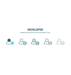 Developer Icon In 5 Different Style Outline