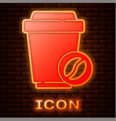 Glowing Neon Coffee Cup To Go Icon Isolated On