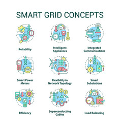 Smart Grid Concept Icons Set