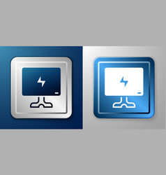 White Smart Tv Icon Isolated On Blue And Grey