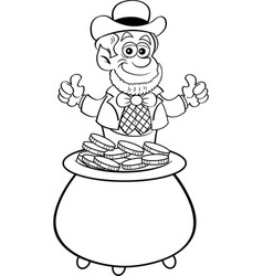 Cartoon Leprechaun Sitting In A Pot Gold Coins