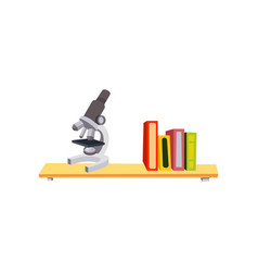 Shelf With Microscope And Books For Classroom