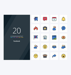 20 Facebook Line Filled Icon For Presentation