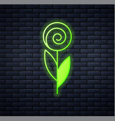 Glowing Neon Flower Icon Isolated On Brick Wall