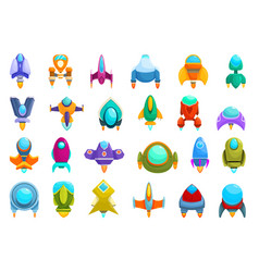 Alien Cosmic Starship Icons Set Cartoon