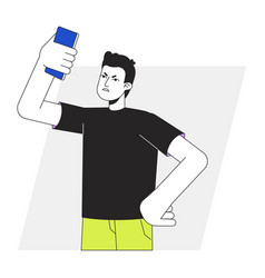 Annoyed Man Lifting Up Phone Above Head Flat Line